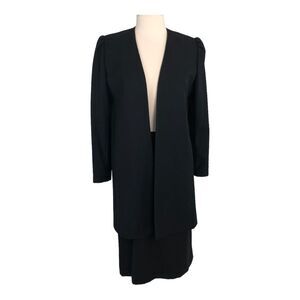 Wool Skirt Suit Duster Open Blazer Jacket Black Vintage Diane Von Furstenberg